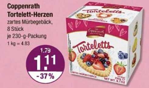 Coppenrath Tortelett-Herzen zartes Mürbegebäck, 8 Stück - 230 g Packung