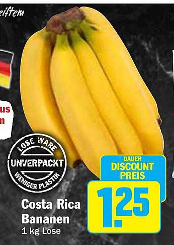 Costa Rica Bananen - 1 kg Lose für 1,25 €