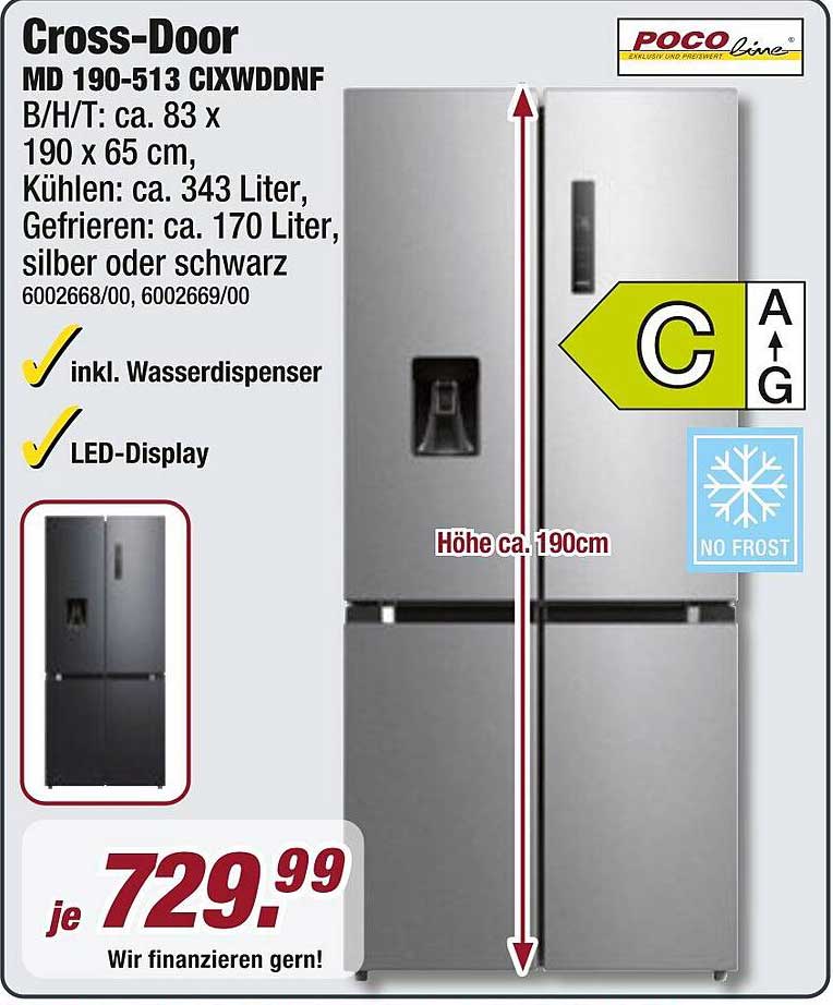 Cross-Door Kühlschrank MD 190-513 CIXWDDNF - Silber oder Schwarz