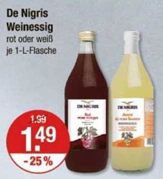 De Nigris Weinessig rot oder weiß je 1-L-Flasche