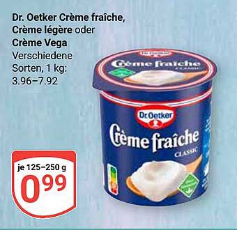 Dr. Oetker Crème fraîche, Crème légère oder Crème Vega, verschiedene Sorten