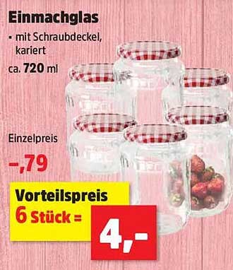 Einmachglas mit Schraubdeckel, kariert - 6 Stück für nur 4,- €
