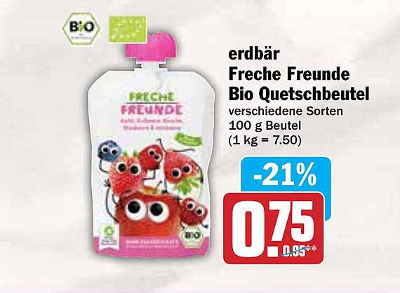 erdbär Freche Freunde Bio Quetschbeutel verschiedene Sorten 100 g Beutel