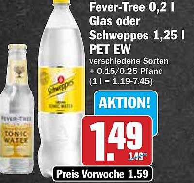 Fever-Tree 0,2 l Glas oder Schweppes 1,25 l PET EW