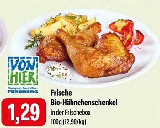Frische Bio-Hähnchenschenkel in der Frischebox
