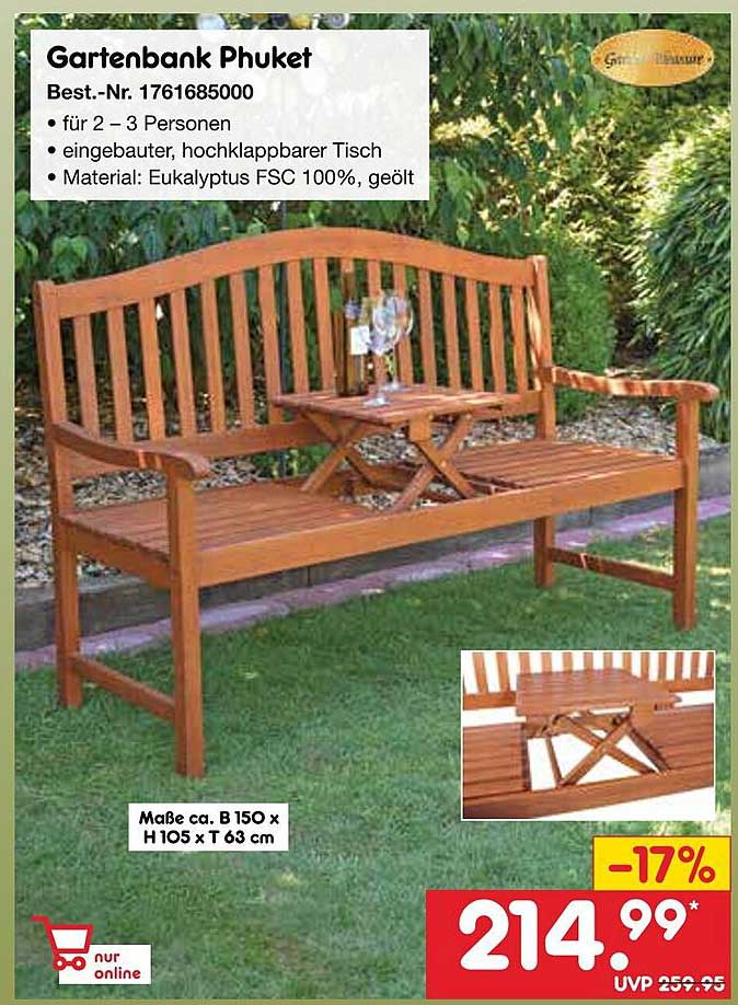 Gartenbank Phuket mit eingebautem Tisch