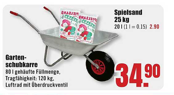 Gartenschubkarre 80 l und Spielsand 25 kg