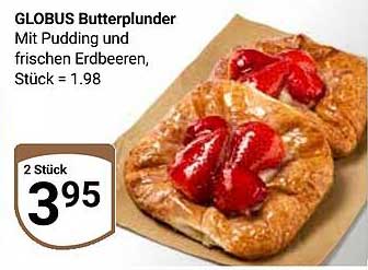 GLOBUS Butterplunder mit Pudding und frischen Erdbeeren