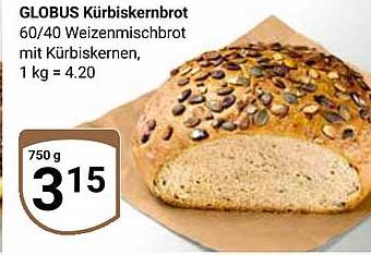 GLOBUS Kürbiskernbrot 60/40 Weizenmischbrot mit Kürbiskernen, 750 g