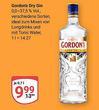 Gordon's Dry Gin 0,0–37,5 % Vol., verschiedene Sorten