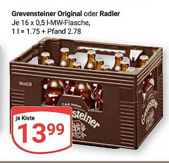 Grevensteiner Original oder Radler – 16 x 0,5 l MW-Flasche