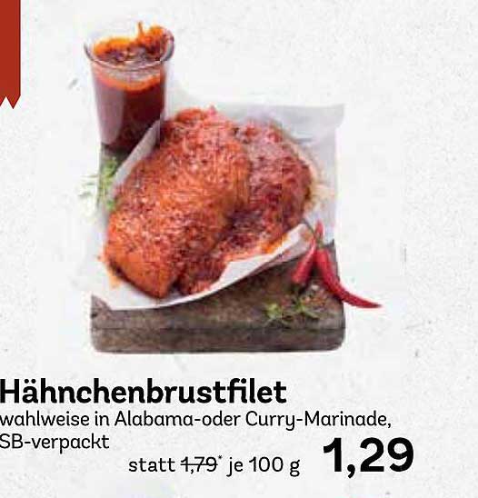Hähnchenbrustfilet wahlweise in Alabama- oder Curry-Marinade, SB-verpackt