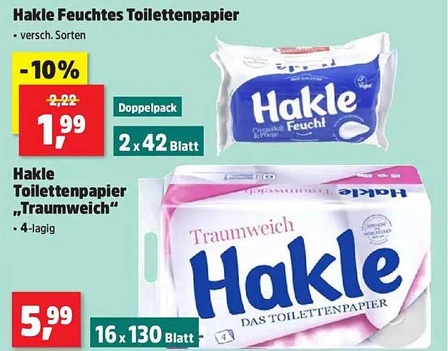 Hakle Feuchtes Toilettenpapier und Hakle Toilettenpapier "Traumweich"