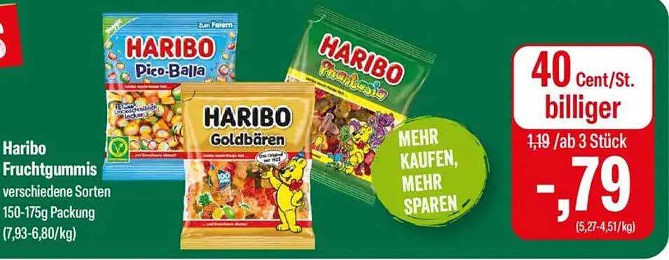 Haribo Fruchtgummis verschiedene Sorten 150-175g