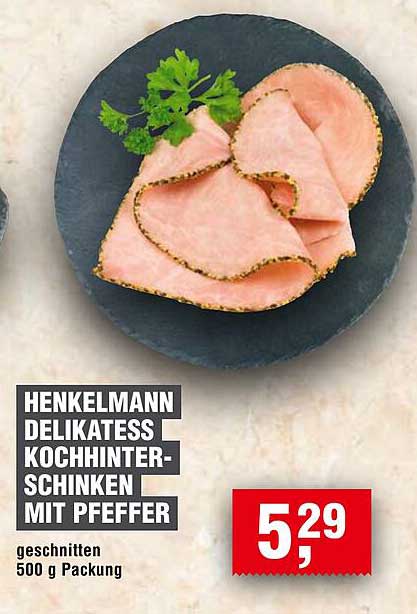 Henkelmann Delikatess Kochschinken mit Pfeffer, 500 g