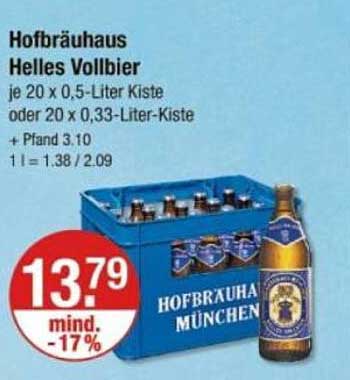 Hofbräuhaus Helles Vollbier - je 20 x 0,5-Liter Kiste oder 20 x 0,33-Liter-Kiste