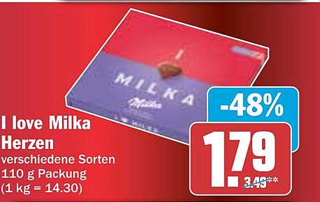 I love Milka Herzen - verschiedene Sorten