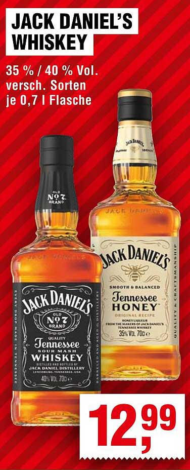 Jack Daniel’s Whiskey 0,7 l - Nur 12,99 €