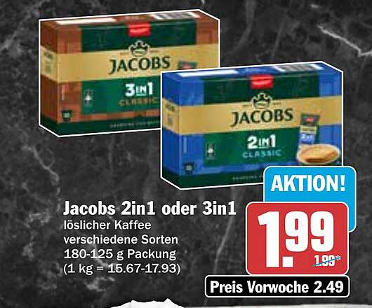 Jacobs 2in1 oder 3in1 - löslicher Kaffee in verschiedenen Sorten