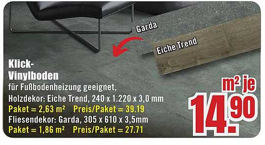 Klick-Vinylboden für Fußbodenheizung - Eiche Trend und Garda