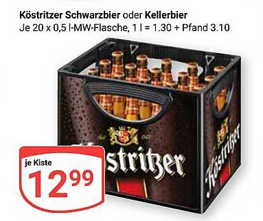 Köstritzer Schwarzbier oder Kellerbier - 20 x 0,5 l-MW-Flasche