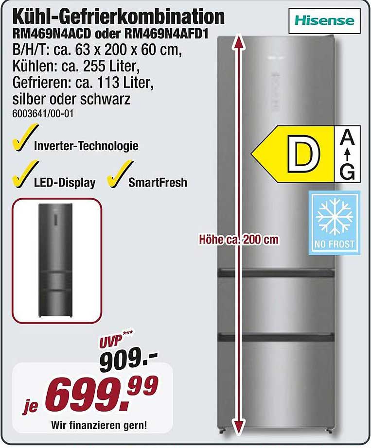 Kühl-Gefrierkombination Hisense RM469N4ACD oder RM469N4AFD1