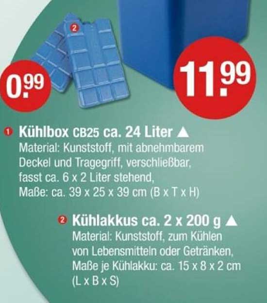 Kühlbox CB25 ca. 24 Liter mit Kühlakkus (2 x 200 g)