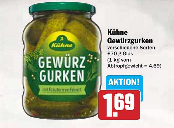 Kühne Gewürzgurken verschiedene Sorten 670 g Glas