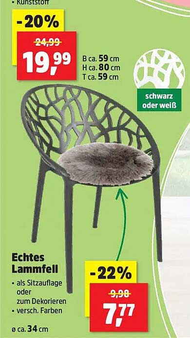 Kunststoffstuhl mit echtem Lammfell – Schwarz oder Weiß