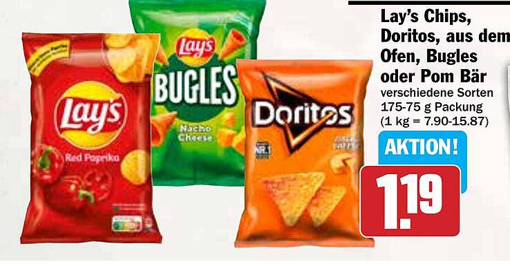 Lay's Chips, Doritos, Bugles oder Pom Bär verschiedene Sorten 175-75 g Packung