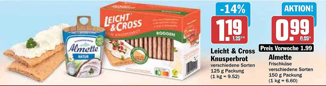 Leicht & Cross Knusperbrot 125 g und Almette Frischkäse 150 g