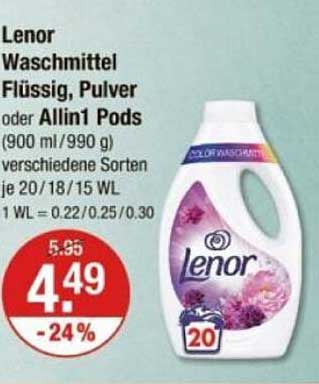 Lenor Waschmittel Flüssig, Pulver oder All-in-1 Pods (900 ml/990 g) verschiedene Sorten