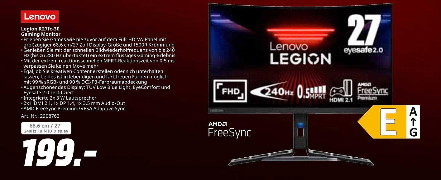 Lenovo Legion R27fc-30 Gaming Monitor