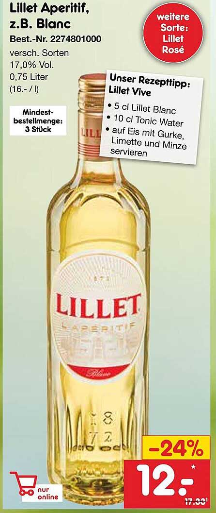 Lillet Aperitif, z.B. Blanc 0,75 Liter