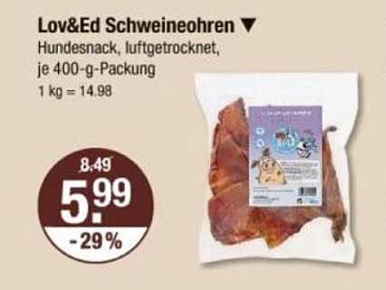 Lov&Ed Schweineohren - Hundesnack, luftgetrocknet, je 400-g-Packung