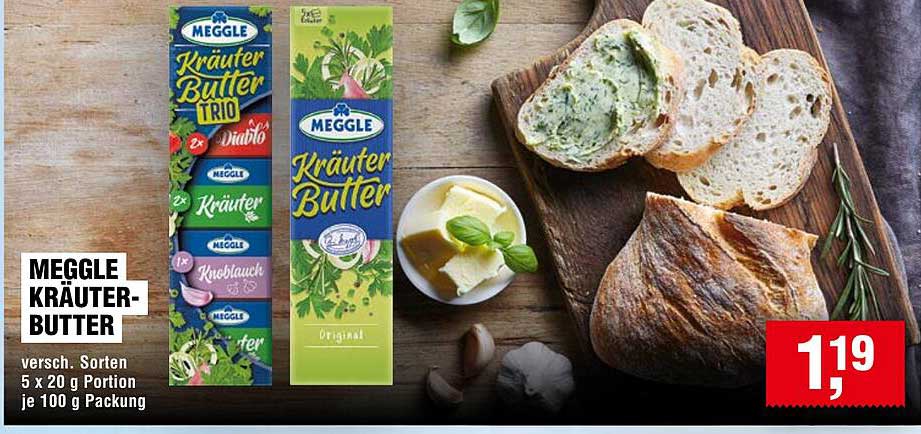 MEGGLE KRÄUTER-BUTTER 5 x 20 g Portion je 100 g Packung