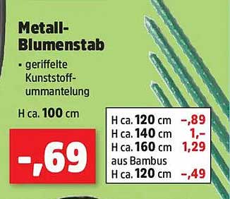 Metall-Blumenstab mit geriffelter Kunststoffummantelung, H ca. 100 cm