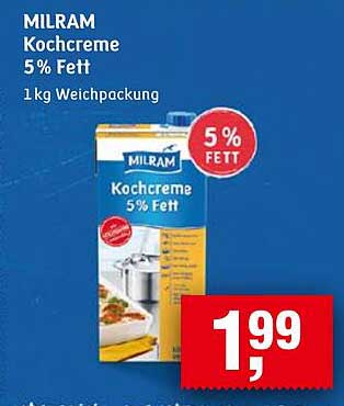 MILRAM Kochcreme 5% Fett 1 kg Weichpackung