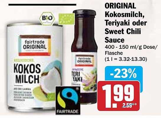 ORIGINAL Kokosmilch, Teriyaki oder Sweet Chili Sauce