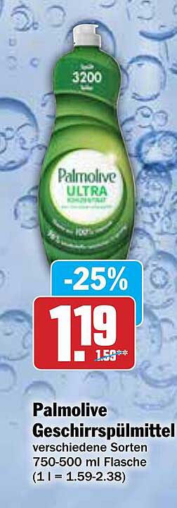 Palmolive Geschirrspülmittel verschiedene Sorten 750-500 ml Flasche (1 l = 1,59-2,38)