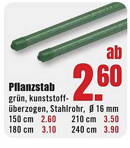 Pflanzstab grün, kunststoffüberzogen, Stahlrohr, Ø 16 mm