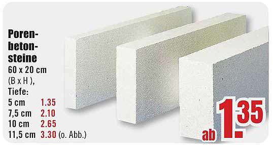 Porenbetonsteine 60 x 20 cm - Verschiedene Größen ab 1,35 €