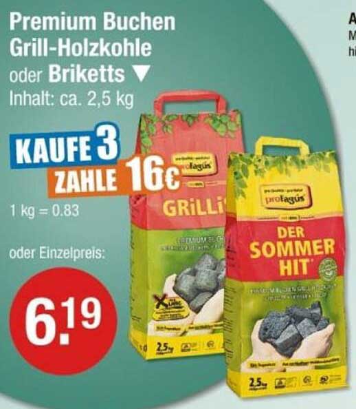Premium Buchen Grill-Holzkohle oder Briketts, 2,5 kg
