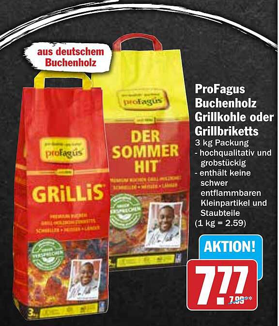 ProFagus Buchenholz Grillkohle oder Grillbriketts, 3 kg