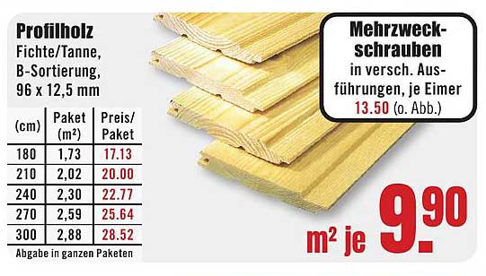 Profilholz Fichte/Tanne, B-Sortierung, 96 x 12,5 mm