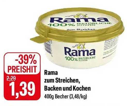 Rama zum Streichen, Backen und Kochen 400g Becher