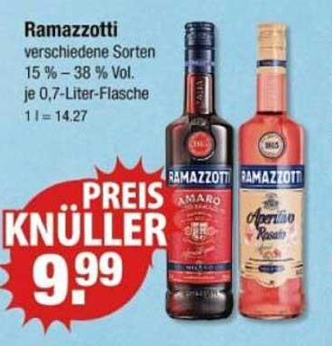 Ramazzotti verschiedene Sorten 15 % – 38 % Vol. je 0,7-Liter-Flasche