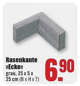 Rasenkante "Ecke" grau, 25 x 5 x 25 cm (B x H x T)