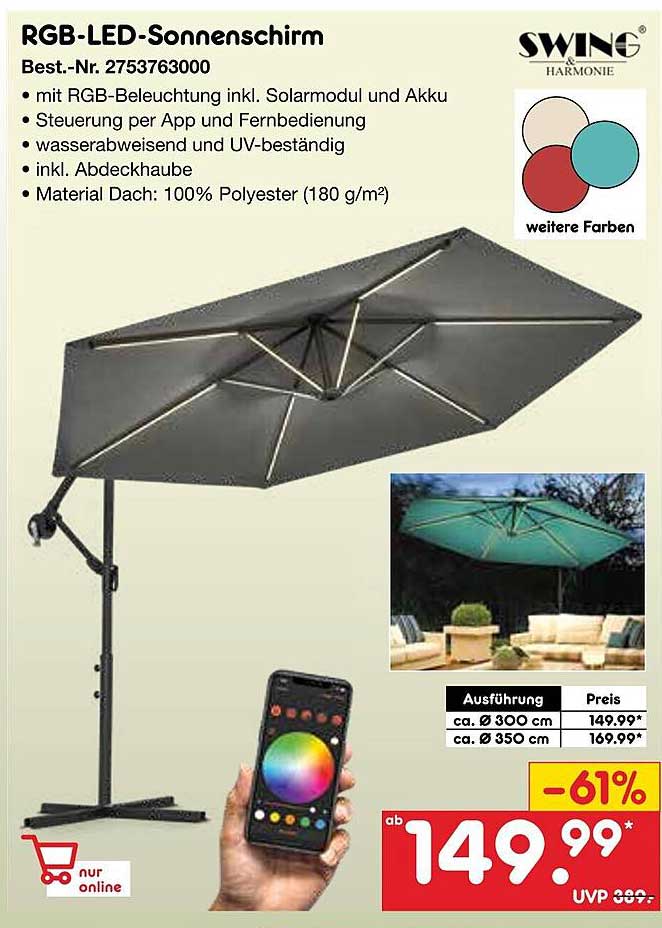 RGB-LED-Sonnenschirm inkl. Solarmodul und Akku