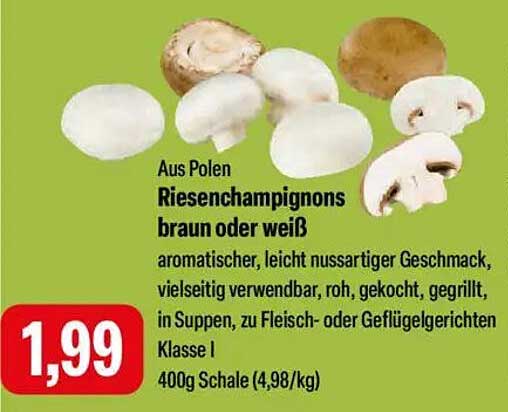 Riesenchampignons braun oder weiß aus Polen